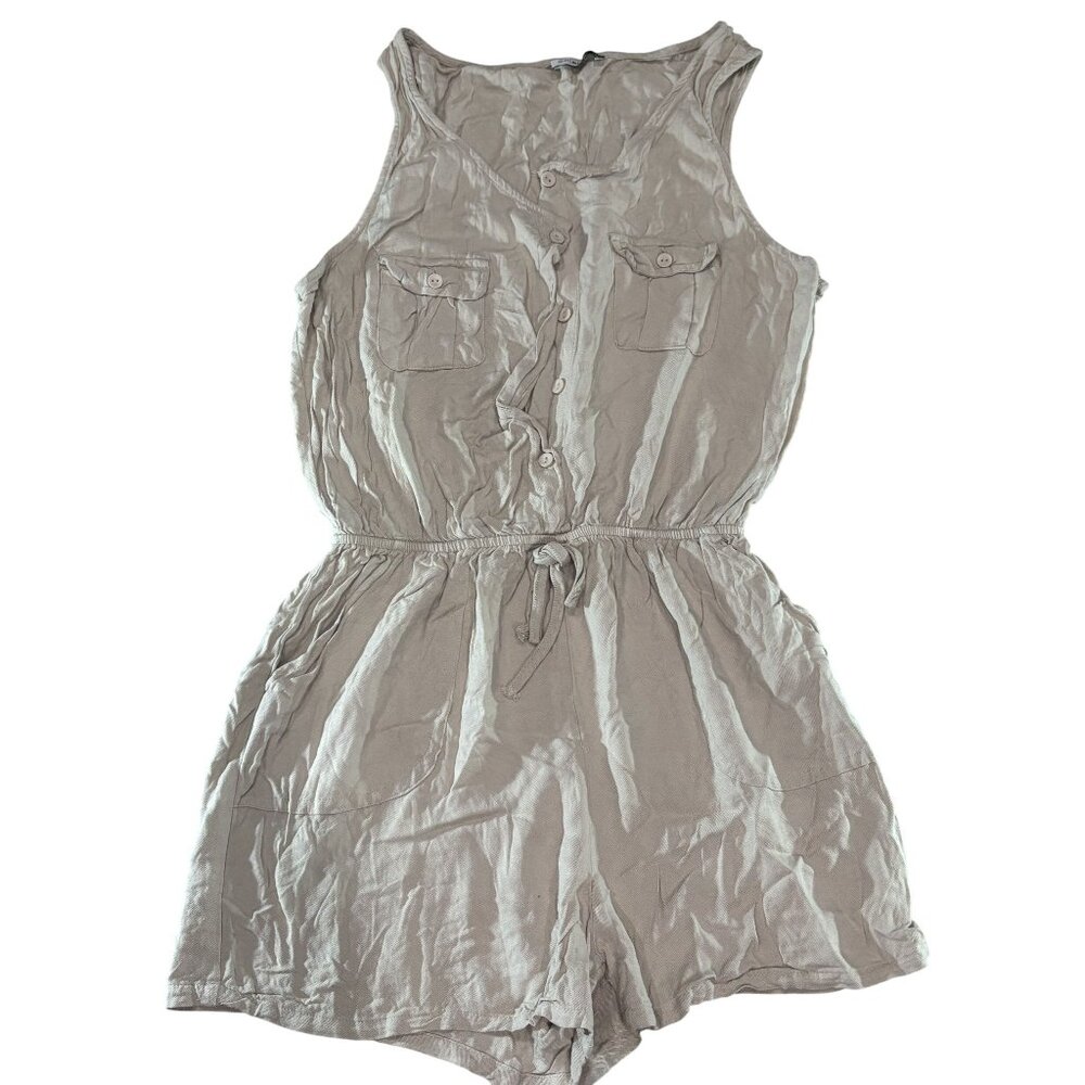 Ci Sono Womens Khaki Button-Front Sleeveless Romper W Pockets Elastic Waist Sz M